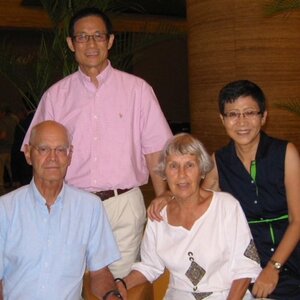 Prof. Peter Beak seated next to his wife, Sandy Beak with DeKai Loo standing behind Peter and his wife, Jianjian, standing behind Sandy in 2013 in Hong Kong.