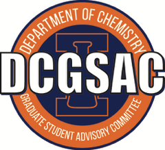 The official orange, blue, white logo of the Department of Chemistry's Graduate Student Advisory Committee. 