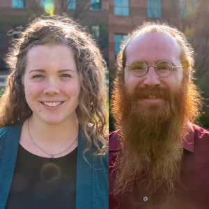 Side by side head shots of Kelly Powderly and Zane Thornburg