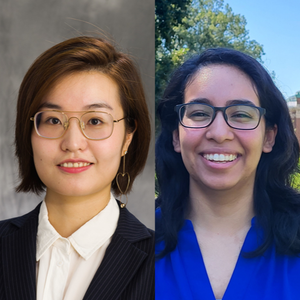 Side by side head shots of Jiachun Shi and Catherine Jalomo